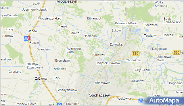 mapa Karwowo gmina Sochaczew, Karwowo gmina Sochaczew na mapie Targeo