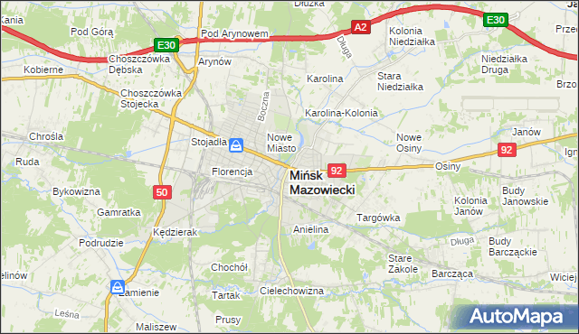 mapa Mińsk Mazowiecki, Mińsk Mazowiecki na mapie Targeo