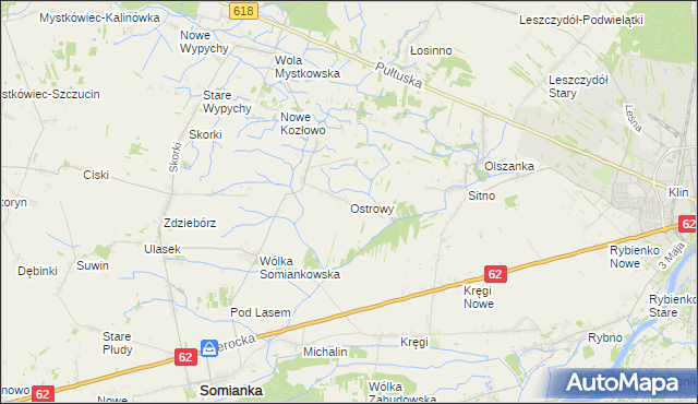 mapa Ostrowy gmina Somianka, Ostrowy gmina Somianka na mapie Targeo