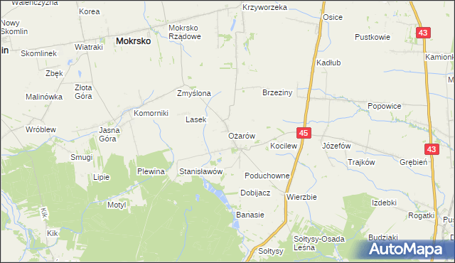 mapa Ożarów gmina Mokrsko, Ożarów gmina Mokrsko na mapie Targeo