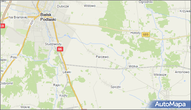 mapa Parcewo gmina Bielsk Podlaski, Parcewo gmina Bielsk Podlaski na mapie Targeo