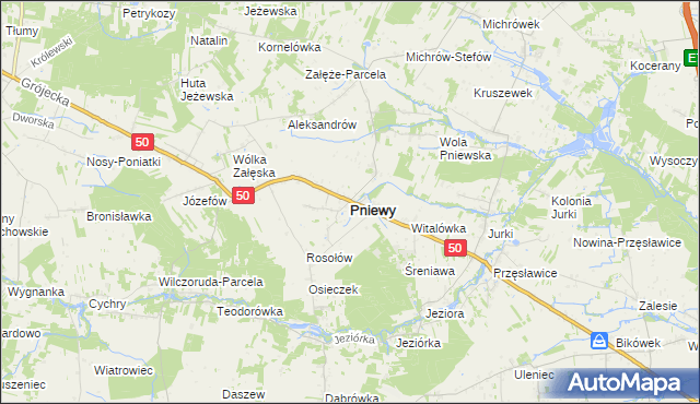 mapa Pniewy powiat grójecki, Pniewy powiat grójecki na mapie Targeo