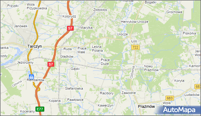 mapa Prace Duże, Prace Duże na mapie Targeo