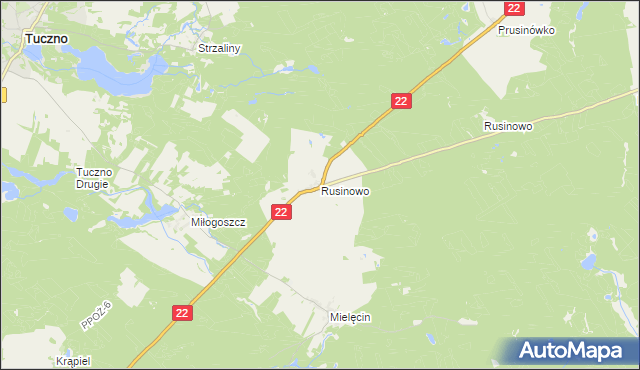 mapa Rusinowo gmina Tuczno, Rusinowo gmina Tuczno na mapie Targeo