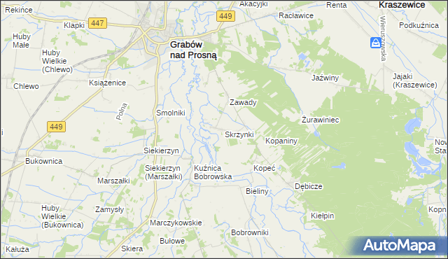 mapa Skrzynki gmina Grabów nad Prosną, Skrzynki gmina Grabów nad Prosną na mapie Targeo