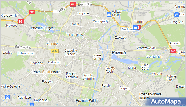 mapa Stare Miasto gmina Poznań, Stare Miasto gmina Poznań na mapie Targeo