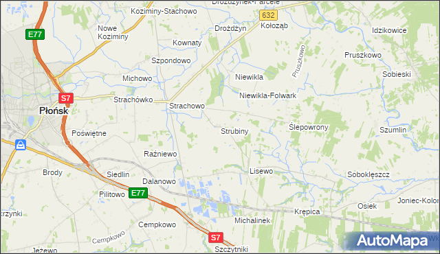 mapa Strubiny gmina Płońsk, Strubiny gmina Płońsk na mapie Targeo