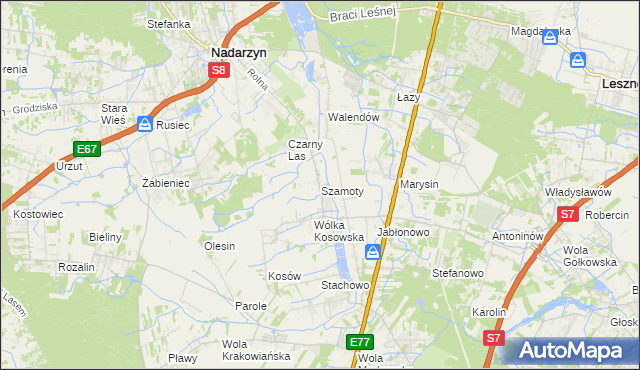 mapa Szamoty gmina Nadarzyn, Szamoty gmina Nadarzyn na mapie Targeo