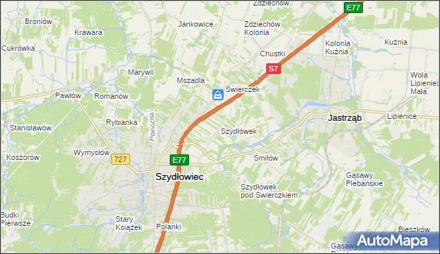 mapa Szydłówek gmina Szydłowiec, Szydłówek gmina Szydłowiec na mapie Targeo