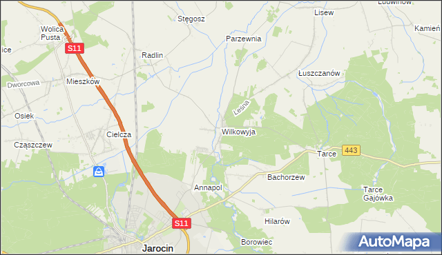 mapa Wilkowyja gmina Jarocin, Wilkowyja gmina Jarocin na mapie Targeo
