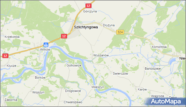 mapa Wyszanów gmina Szlichtyngowa, Wyszanów gmina Szlichtyngowa na mapie Targeo