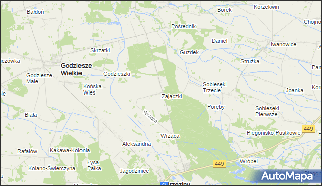 mapa Zajączki gmina Brzeziny, Zajączki gmina Brzeziny na mapie Targeo