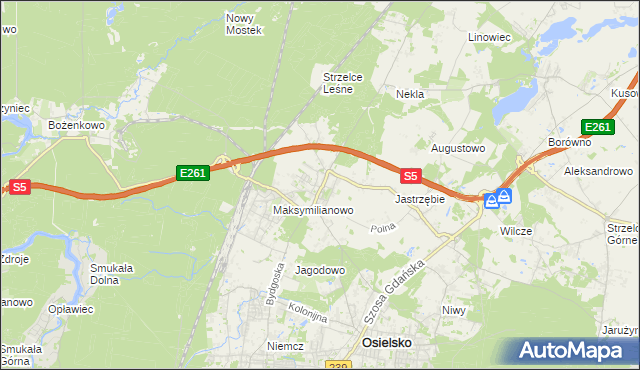 mapa Żołędowo gmina Osielsko, Żołędowo gmina Osielsko na mapie Targeo