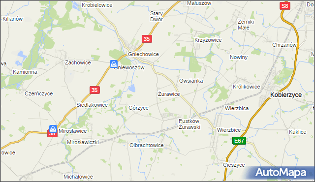 mapa Żurawice gmina Kobierzyce, Żurawice gmina Kobierzyce na mapie Targeo