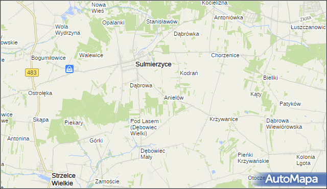 mapa Anielów gmina Sulmierzyce, Anielów gmina Sulmierzyce na mapie Targeo