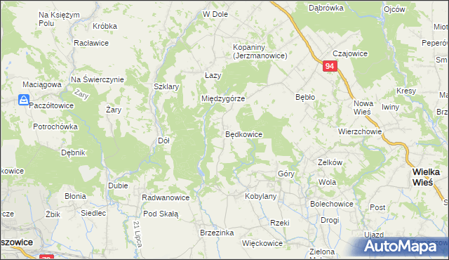 mapa Będkowice gmina Wielka Wieś, Będkowice gmina Wielka Wieś na mapie Targeo