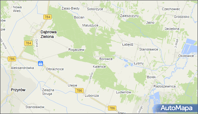 mapa Borowce gmina Dąbrowa Zielona, Borowce gmina Dąbrowa Zielona na mapie Targeo