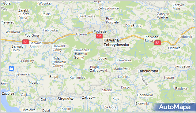 mapa Bugaj gmina Kalwaria Zebrzydowska, Bugaj gmina Kalwaria Zebrzydowska na mapie Targeo