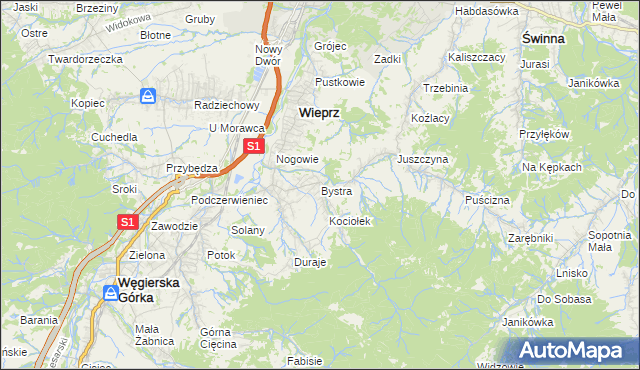 mapa Bystra gmina Radziechowy-Wieprz, Bystra gmina Radziechowy-Wieprz na mapie Targeo