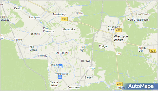 mapa Długi Kąt gmina Wręczyca Wielka, Długi Kąt gmina Wręczyca Wielka na mapie Targeo