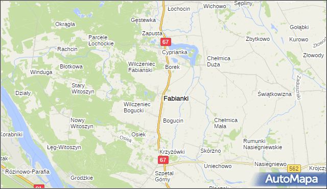 mapa Fabianki powiat włocławski, Fabianki powiat włocławski na mapie Targeo