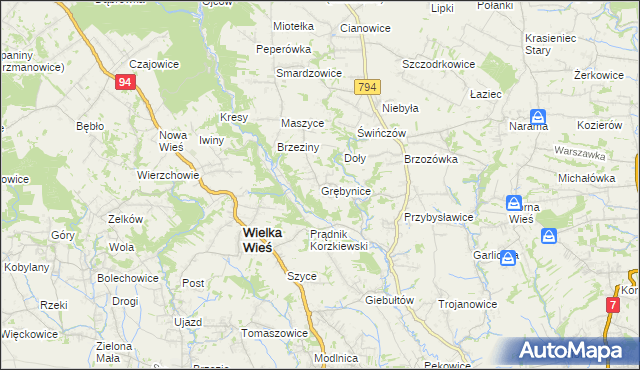 mapa Grębynice, Grębynice na mapie Targeo