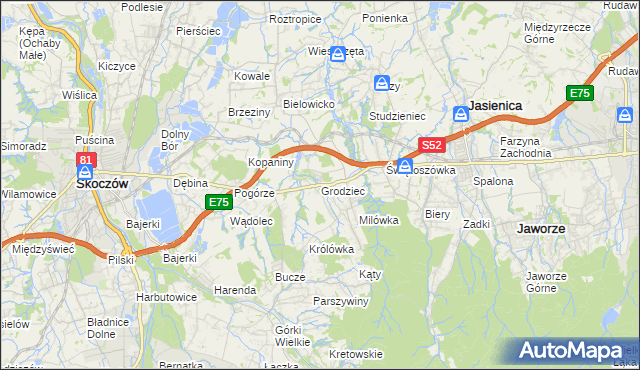 mapa Grodziec gmina Jasienica, Grodziec gmina Jasienica na mapie Targeo