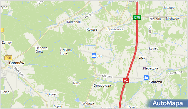 mapa Hutki gmina Konopiska, Hutki gmina Konopiska na mapie Targeo