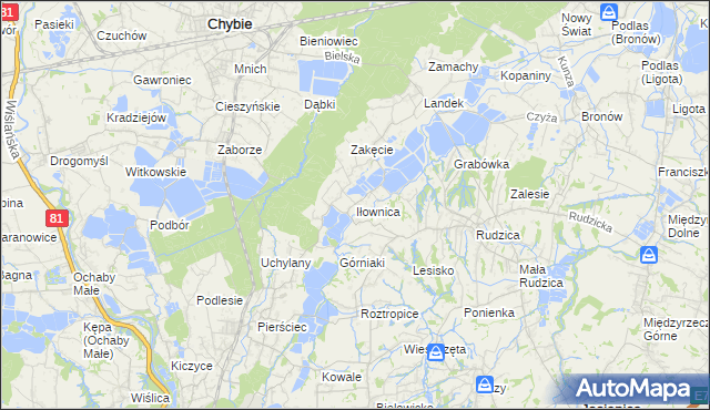 mapa Iłownica gmina Jasienica, Iłownica gmina Jasienica na mapie Targeo