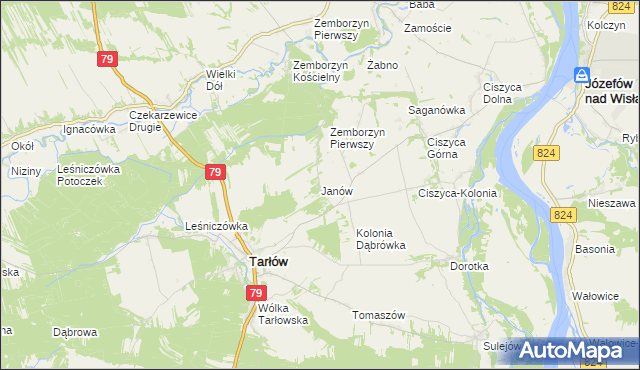 mapa Janów gmina Tarłów, Janów gmina Tarłów na mapie Targeo