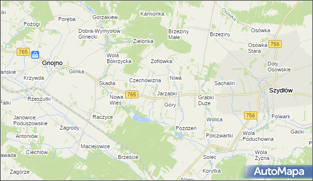 mapa Jarząbki gmina Gnojno, Jarząbki gmina Gnojno na mapie Targeo