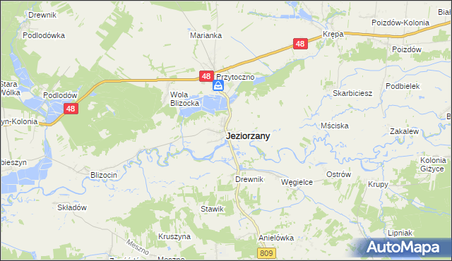 mapa Jeziorzany powiat lubartowski, Jeziorzany powiat lubartowski na mapie Targeo