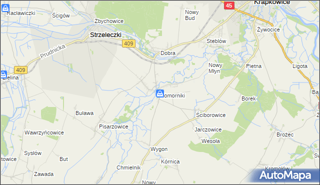 mapa Komorniki gmina Strzeleczki, Komorniki gmina Strzeleczki na mapie Targeo