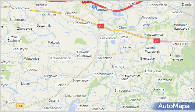 mapa Książnice gmina Gdów, Książnice gmina Gdów na mapie Targeo