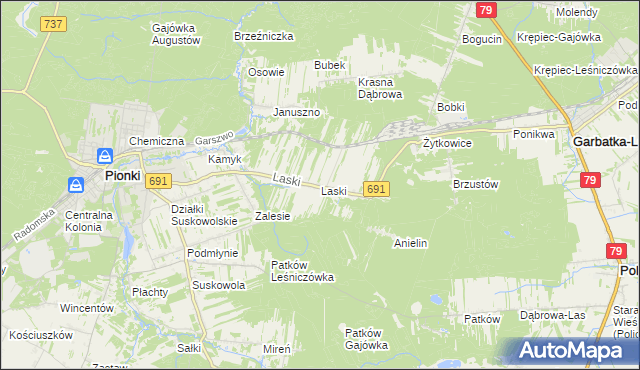 mapa Laski gmina Pionki, Laski gmina Pionki na mapie Targeo