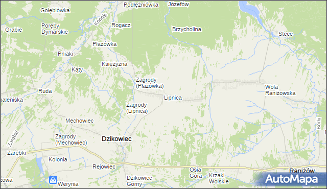 mapa Lipnica gmina Dzikowiec, Lipnica gmina Dzikowiec na mapie Targeo