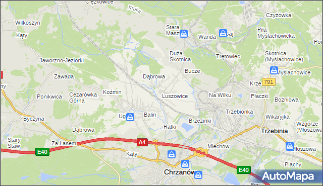 mapa Luszowice gmina Chrzanów, Luszowice gmina Chrzanów na mapie Targeo