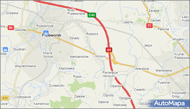 mapa Mirocin, Mirocin na mapie Targeo