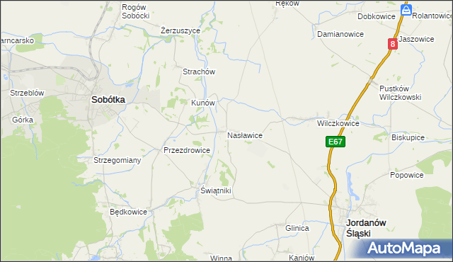 mapa Nasławice gmina Sobótka, Nasławice gmina Sobótka na mapie Targeo