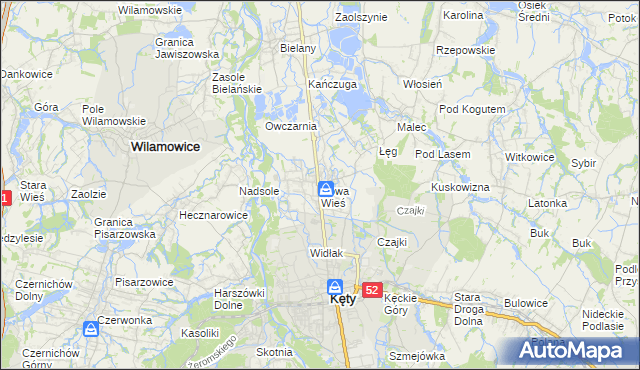 mapa Nowa Wieś gmina Kęty, Nowa Wieś gmina Kęty na mapie Targeo