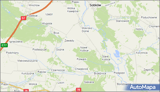 mapa Nowe Kotlice, Nowe Kotlice na mapie Targeo