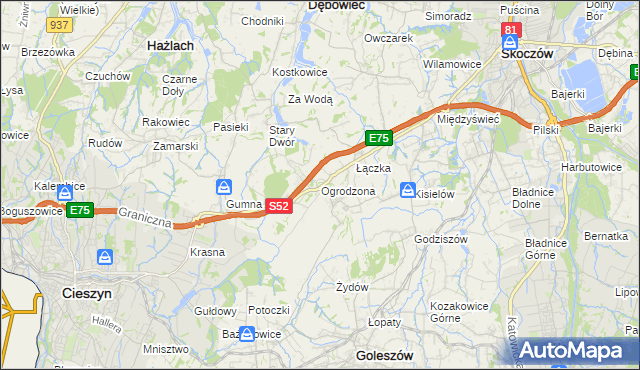 mapa Ogrodzona gmina Dębowiec, Ogrodzona gmina Dębowiec na mapie Targeo