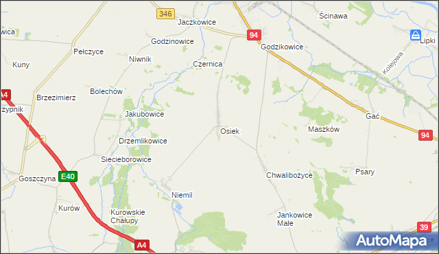 mapa Osiek gmina Oława, Osiek gmina Oława na mapie Targeo