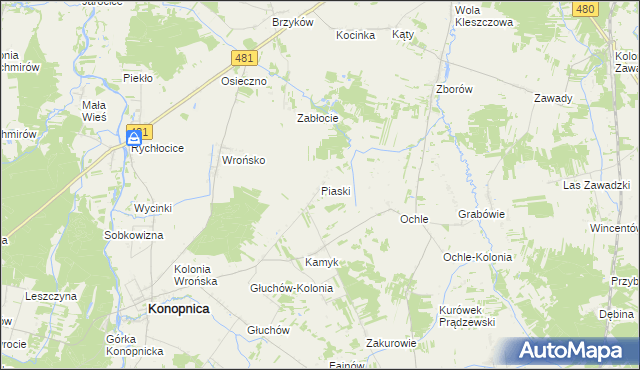 mapa Piaski gmina Konopnica, Piaski gmina Konopnica na mapie Targeo