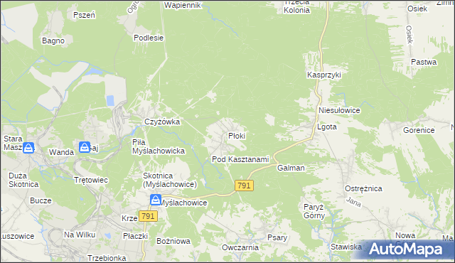 mapa Płoki gmina Trzebinia, Płoki gmina Trzebinia na mapie Targeo