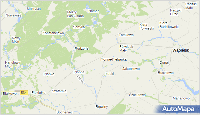 mapa Płonne-Plebanka, Płonne-Plebanka na mapie Targeo