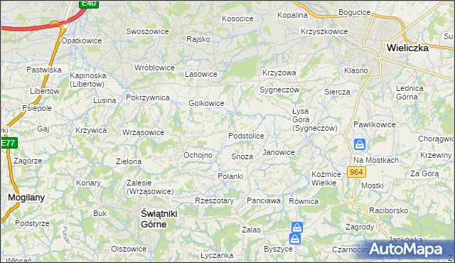 mapa Podstolice gmina Wieliczka, Podstolice gmina Wieliczka na mapie Targeo