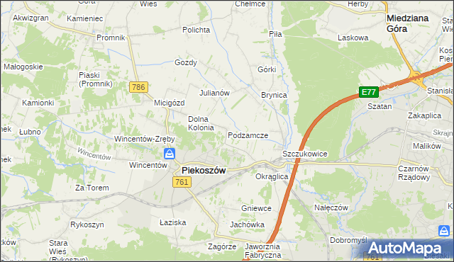 mapa Podzamcze gmina Piekoszów, Podzamcze gmina Piekoszów na mapie Targeo