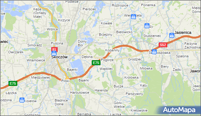 mapa Pogórze gmina Skoczów, Pogórze gmina Skoczów na mapie Targeo