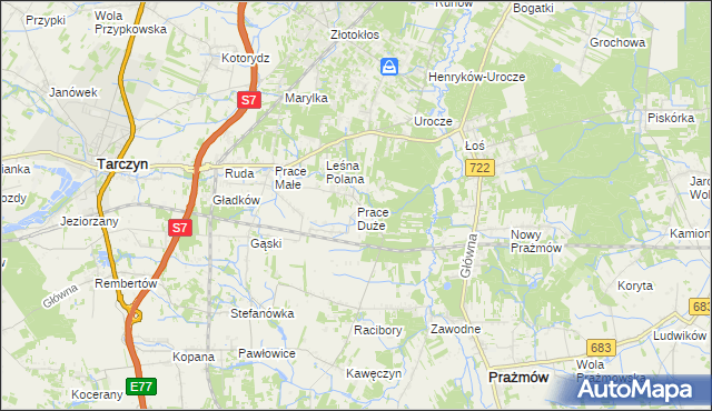 mapa Prace Duże, Prace Duże na mapie Targeo